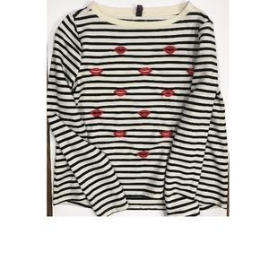 Betsy Johnson Striped and Red Lip Sweater